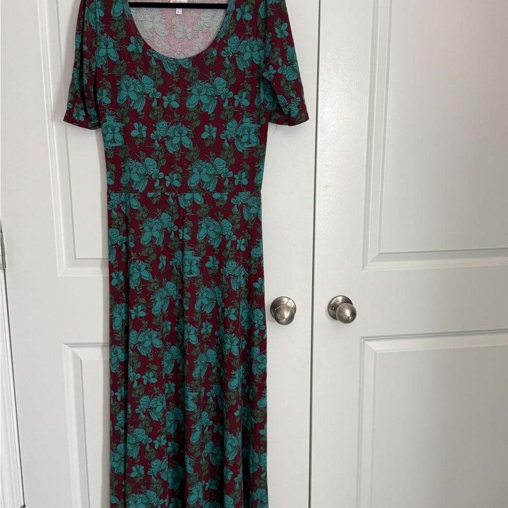 LuLaRoe Teal and Burgundy Floral Maxi Dress